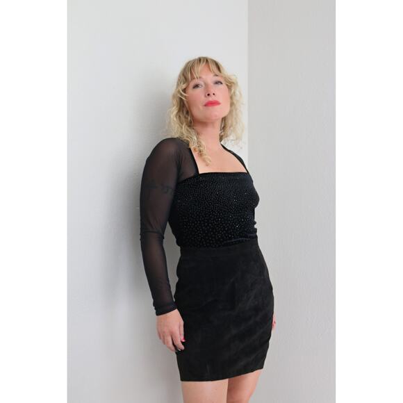 1980's Vintage Black Suede Leather Mini Skirt ~ Women's SM MD 28" 29" Waist 80's - Picture 5 of 10